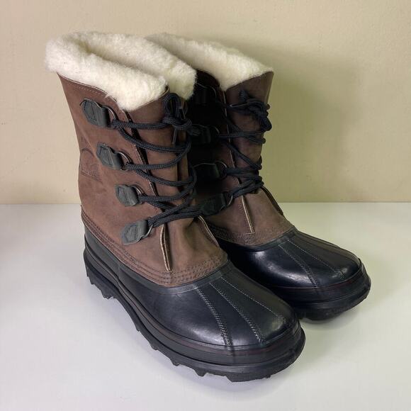 Sorel Caribou Waterproof Lined Winter Boots Men's Size 9 Brown Leather Rubber - Picture 4 of 13